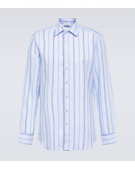 Etro Blue Striped Linen Shirt for men