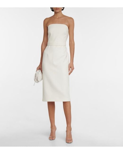 Safiyaa White Bridal Feather-trimmed Crepe Midi Dress
