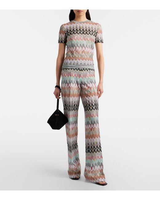 Missoni White Zigzag Lame Straight Pants