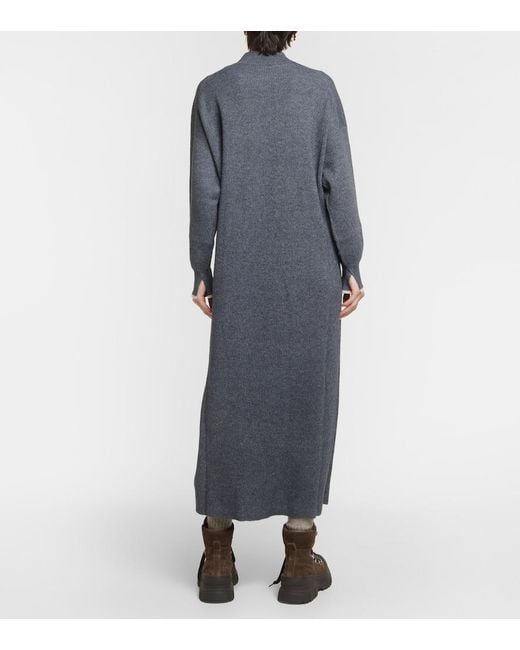 Brunello Cucinelli Blue Ribbed-Knit Cotton And Alpaca Midi Dress