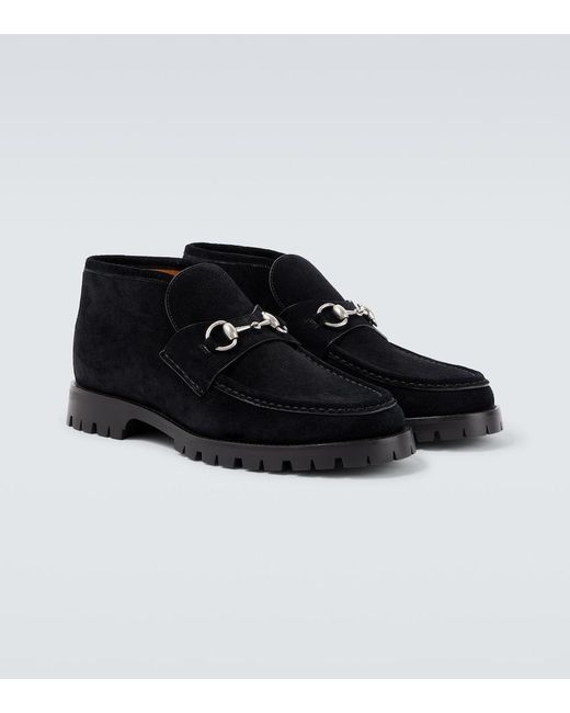 Gucci Black Horsebit Suede Ankle Boots for men