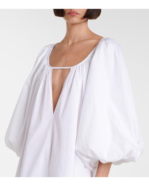Adriana Degreas White Puff-Sleeve Cotton Maxi Dress