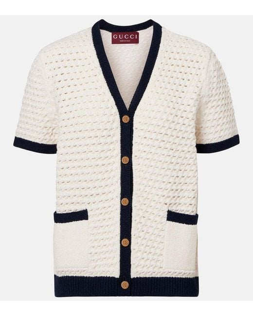 Gucci White Cardigan Aus Feiner, Gehäkelter Baumwolle, Größe
