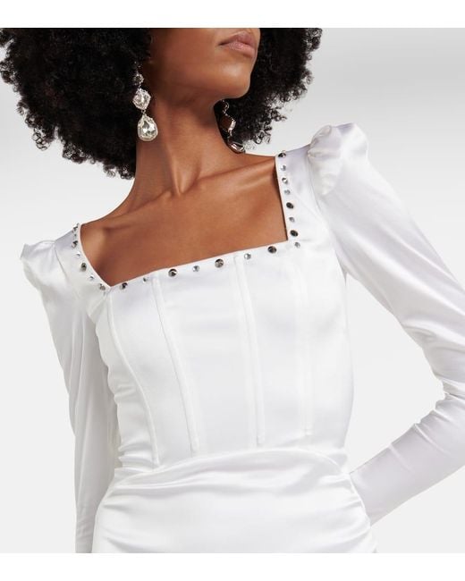 Alessandra Rich White Square-Neck Silk-Blend Gown