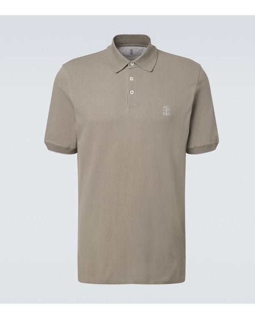 Brunello Cucinelli Gray Cotton Pique Polo Shirt for men