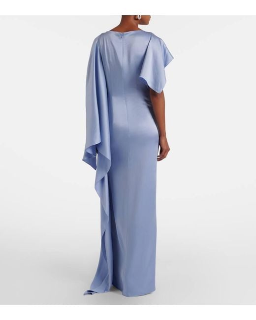 Erdem Blue Embellished Caped Satin Cady Gown