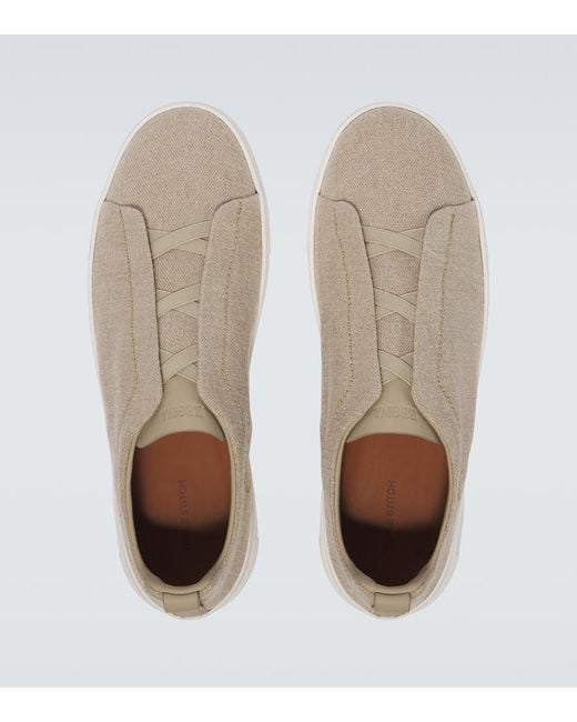 Zegna Natural Triple Stitch Canvas Sneakers for men