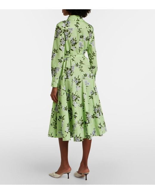 Emilia Wickstead Green Marione Floral Belted Cotton Shirt Dress