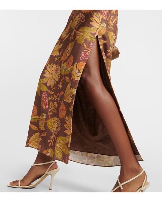 Sir Metallic Josefina Floral Linen Midi Dress