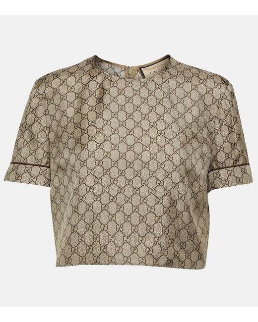 Gucci Brown Gg Supreme Print Silk Top