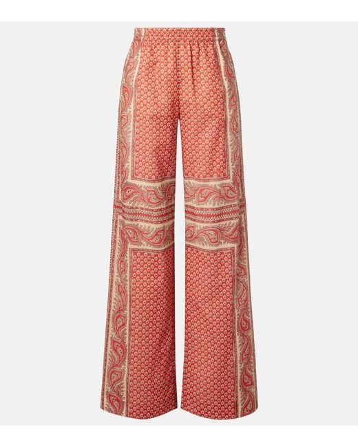 Valentino Red Patterned Cotton Wide-Leg Pants