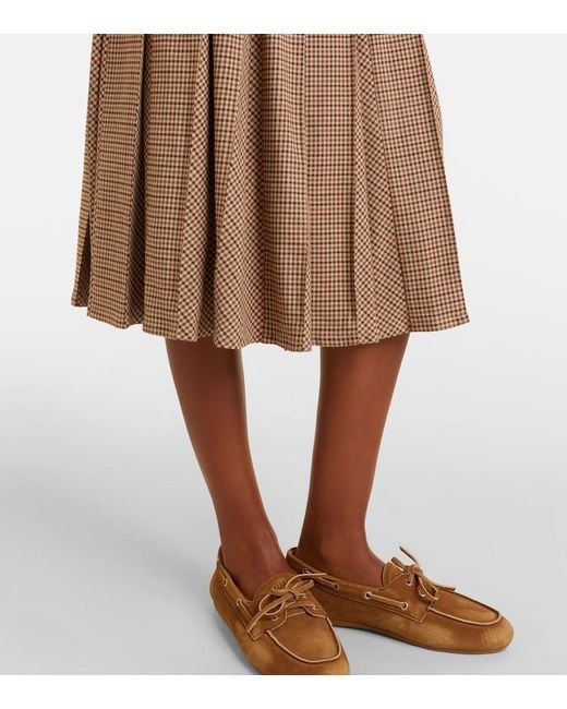 Moncler Brown Checked Pleated Midi Skirt