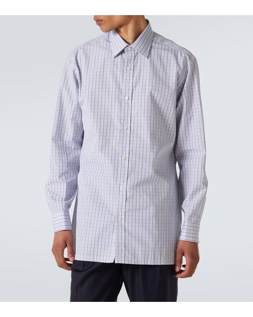 Camisa En Popelin De Algodon A Cuadros Charvet de hombre de color Blue