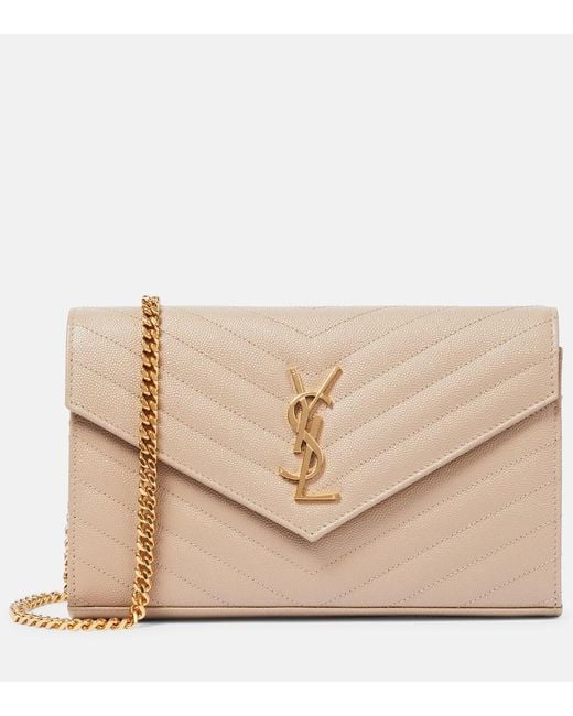 Saint Laurent Natural Cassandre Matelasse Leather Wallet On Chain