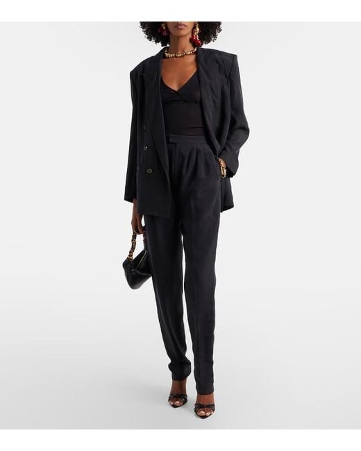 Saint Laurent Black Scalloped Silk Satin Top