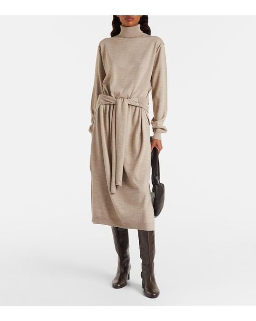 Lemaire Natural Trompe L'Oil Wool-Blend Midi Dress