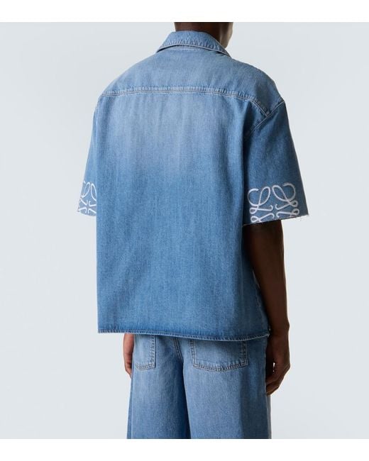 Loewe Blue Anagram Denim Bowling Shirt for men