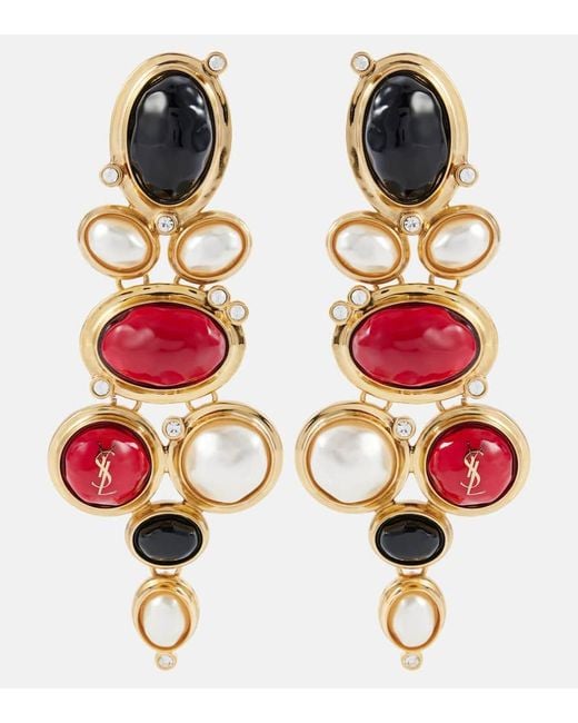 Saint Laurent Red Cassandre Embellished Clip-On Earrings