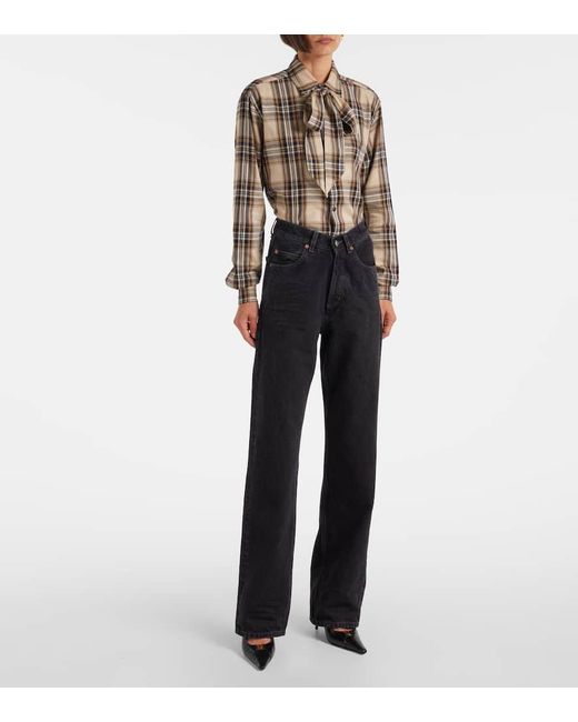 Jeans A Gamba Larga A Vita Alta di Saint Laurent in Blue