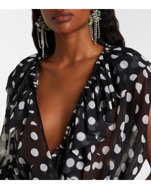 Dries Van Noten Black Polka-Dot Ruffled Top