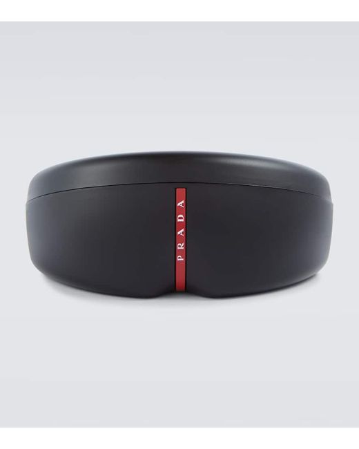 Prada Blue Linea Rossa Rectangular Sunglasses for men