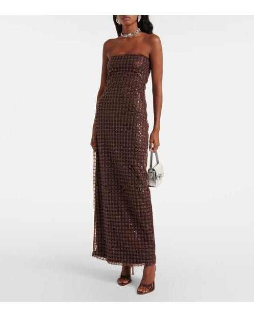 ROTATE BIRGER CHRISTENSEN Purple Beaded Strapless Maxi Dress