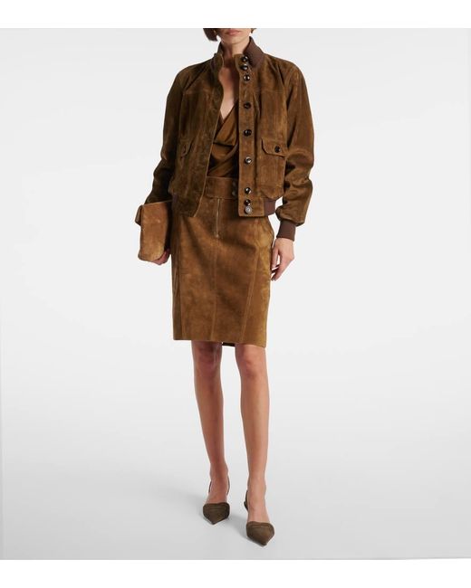 Tom Ford Brown Bleistiftrock Aus Veloursleder