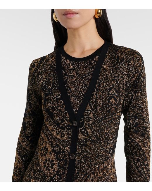 Etro Black Paisley Wool-Blend Lame Cardigan