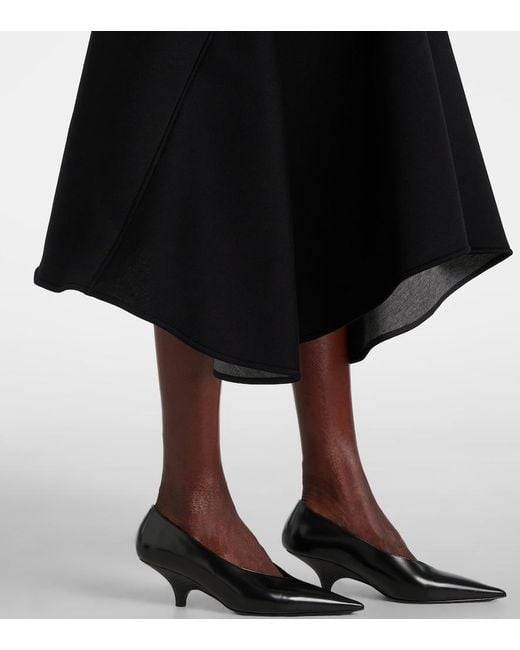 Plan C Black Pleated Asymmetric Midi Skirt