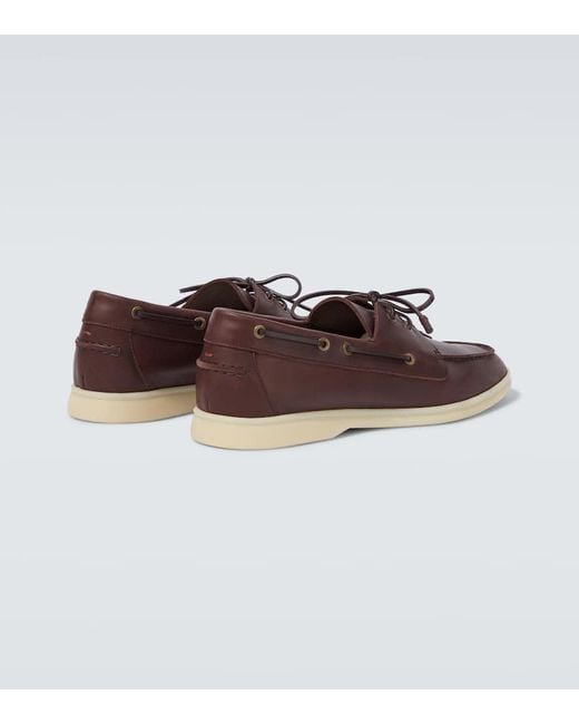 Loro Piana Brown Sea-Sail Walk Leather Boat Shoes for men