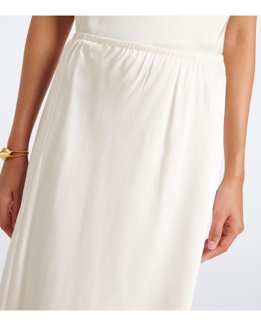 Vince White Lace-Trimmed Satin Midi Skirt