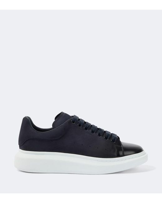 McQueen Blue Oversized Suede-Trimmed Leather Sneakers for men