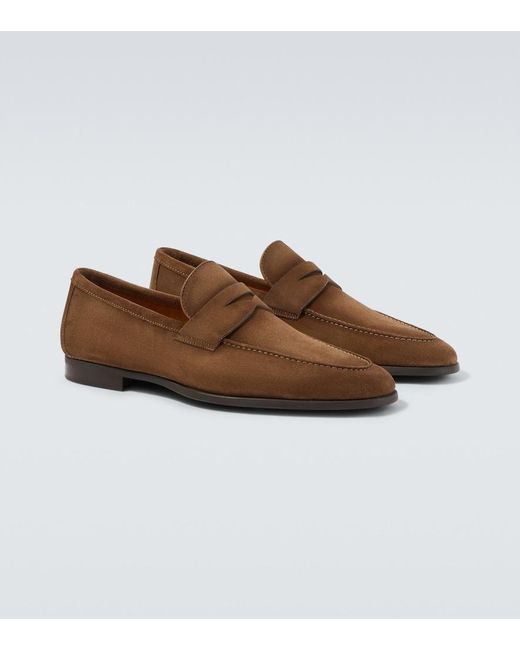 Magnanni Shoes Brown Diezma Suede Penny Loafers for men