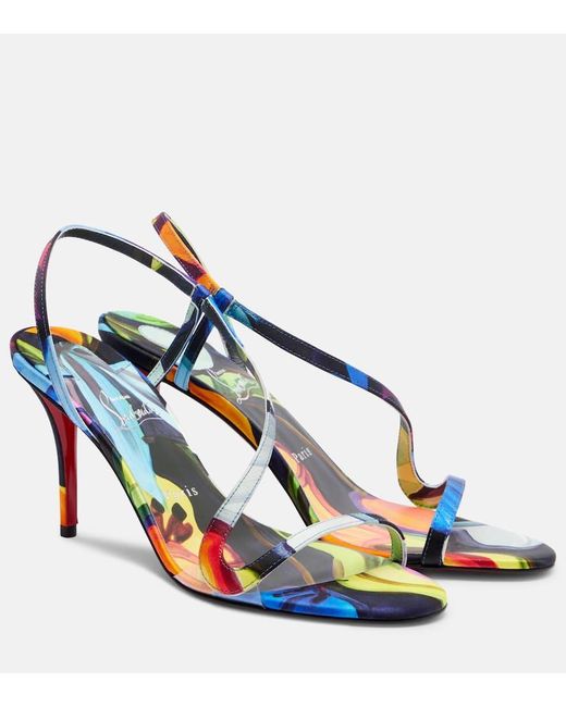 Christian Louboutin Blue Rosa Z 80 Printed Satin Sandals