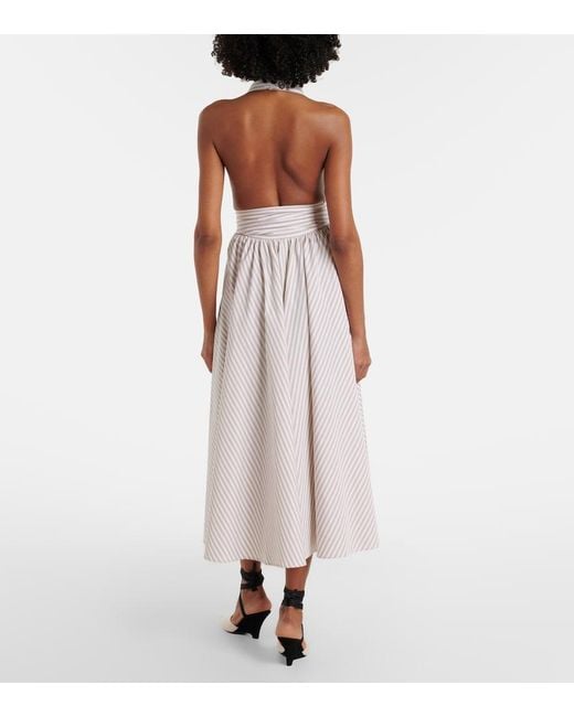 Patou White Striped Halterneck Cotton Midi Dress