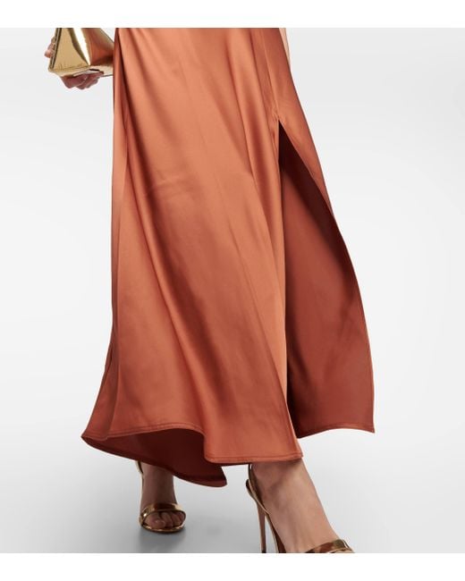 Robe longue en satin à col bénitier Polo Ralph Lauren en coloris Brown