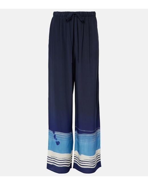 Sir Blue Mariner Silk Crepe Wide-Leg Pants