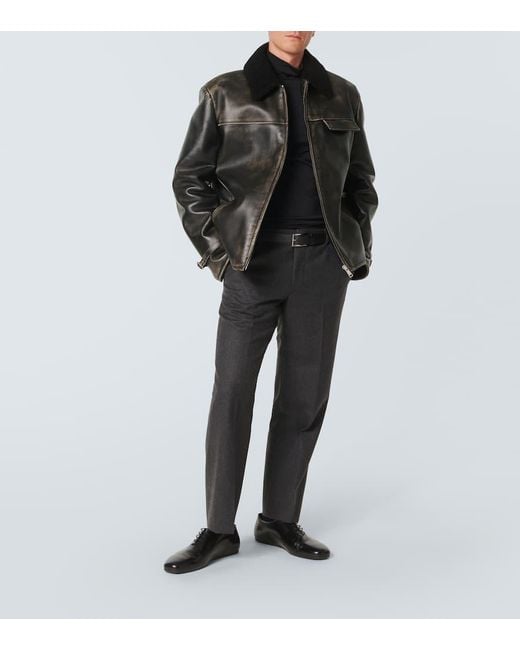 Prada Black Shearling-Trimmed Leather Jacket for men