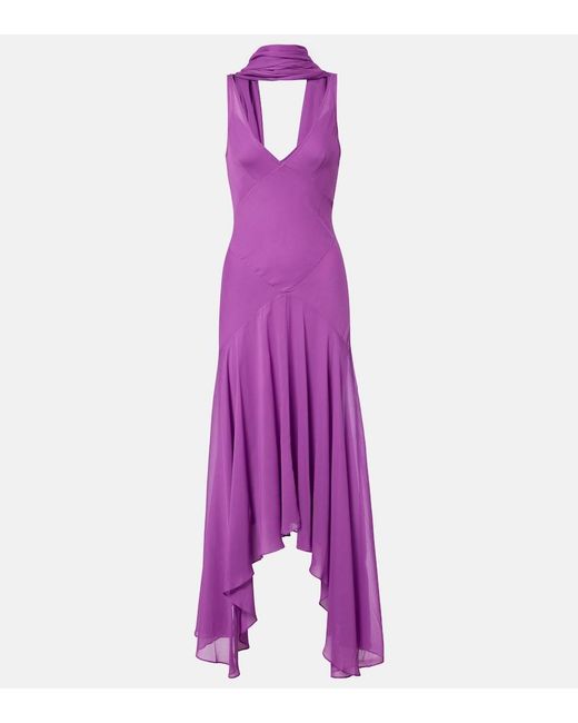 De La Vali Purple Mystica Asymmetric Georgette Midi Dress