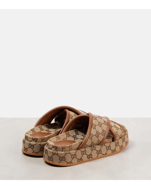 Mules Clarice Gg En Toile Gucci en coloris Brown