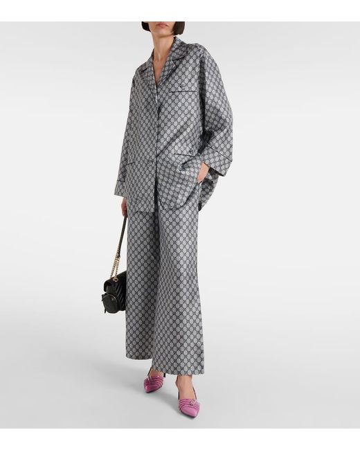 Gucci Gray Weite Hose Gg Aus Seiden-Twill