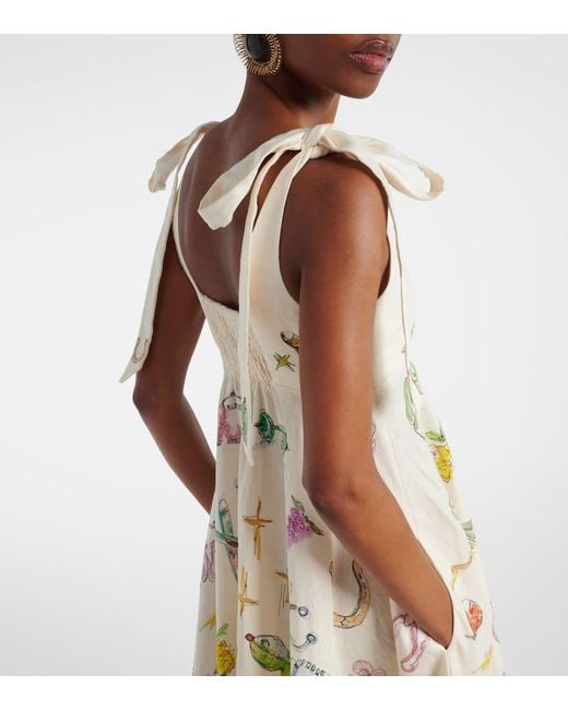 ALÉMAIS White Bedrucktes Midikleid Anouk Aus Leinen
