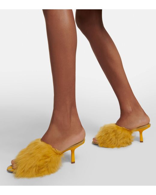 Burberry Yellow Shearling Minnie Mules 65