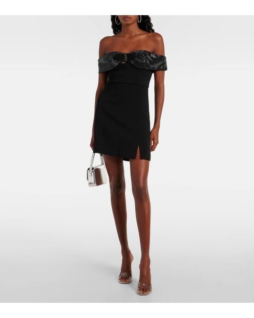 Self-Portrait Black Bow-Detail Off-Shoulder Crepe Minidress