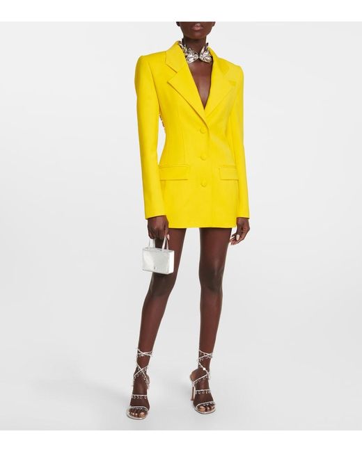 Area Yellow Embellished Wool Blazer Minidress