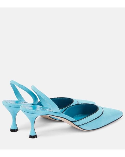Manolo Blahnik Blue Brontiasli Suede Slingback Pumps