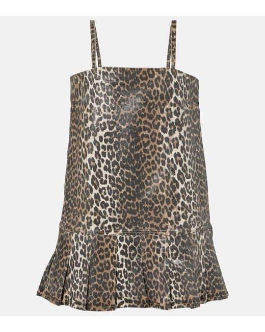 Ganni Brown Leopard-Print Denim Minidress