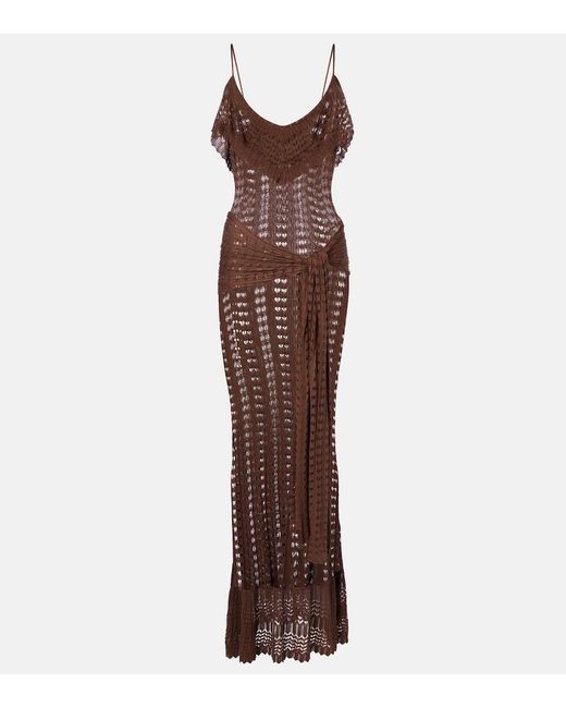 AYA MUSE Brown Ruffled Pointelle Maxi Dress