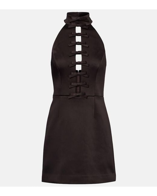 Rebecca Vallance Black Bow-Detail Cutout Halterneck Minidress