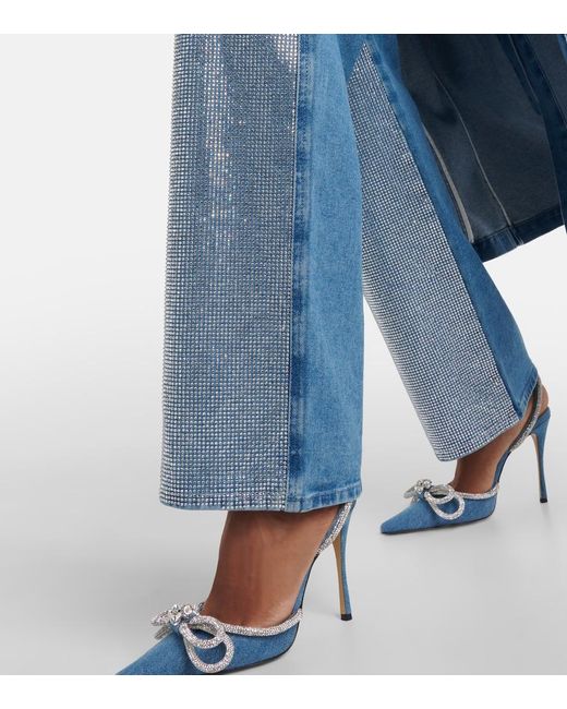 GIUSEPPE DI MORABITO Blue Embellished High-Rise Wide-Leg Jeans